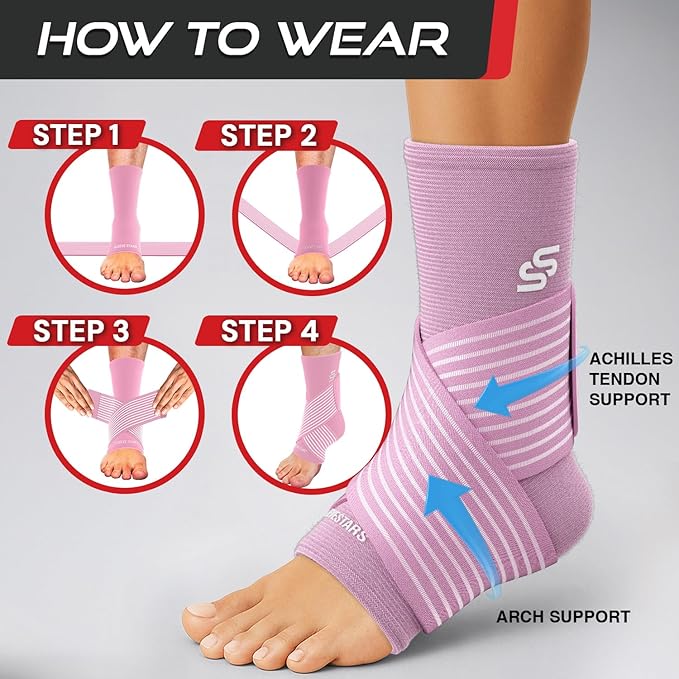 Sleeve Stars Ankle Brace for Women & Men, Ankle Wrap for Sprained Ankle, Compression Sleeve for Plantar Fasciitis Relief, Easy Customizable Support: w/ Removable Strap (Single/M:10"-12"/Baby Pink)