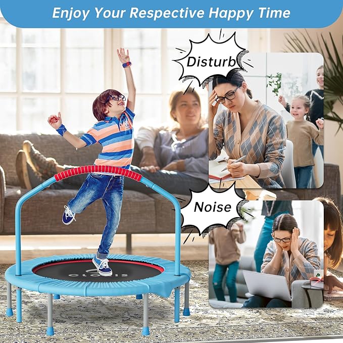 CLORIS 38in/48in Folding Trampoline - Max Load 220lbs / 450lbs Mini Trampoline Rebounder Trampoline for Adults with Adjustable Foam Handle, with safty Padded Cover Best Gift for Kids/Adult