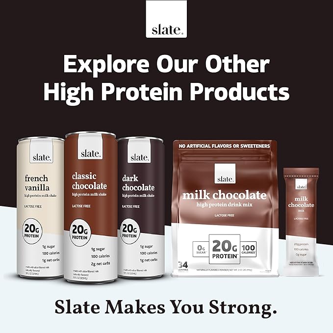 Slate Milk - High Protein Iced Coffee - Vanilla Latte - 175mg Caffeine, Lactose Free Energy - 20g Protein, 1g Sugar, 100 Calories, 1g Net Carbs, No Sugar Added - Protein Coffee - 11 fl oz, 24 Cans