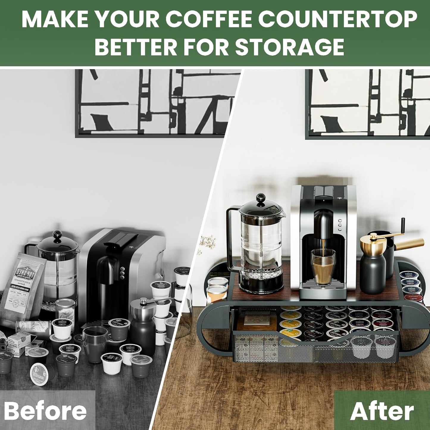 Coffee Pod K Cups Holder Organizer with Drawer On Counter For Coffee Station Bar Storage Desk Oganization