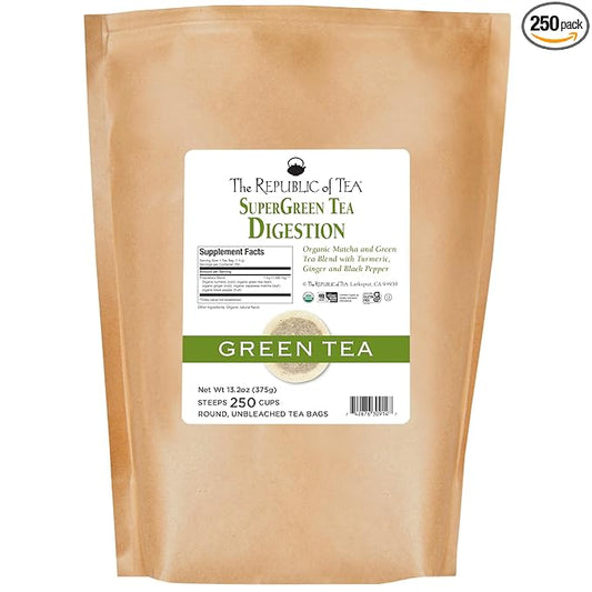 The Republic of Tea - Organic Digestion SuperGreen Tea Bulk Bag, 250 Tea Bags, Naturally Caffeinated Japanese Matcha and Green Tea