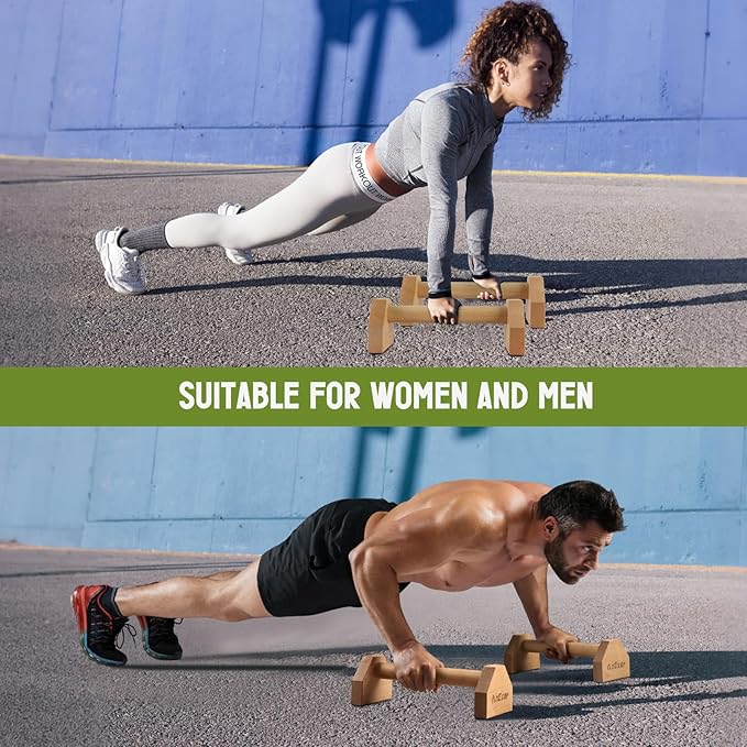 Push Up Stands, Handstand Parallettes Bars, Solid Wood Push Up Bars with Non-Slip Mat Push up Handles for Floor Exercise Home Workout Equipment for Men & Women Strength Training