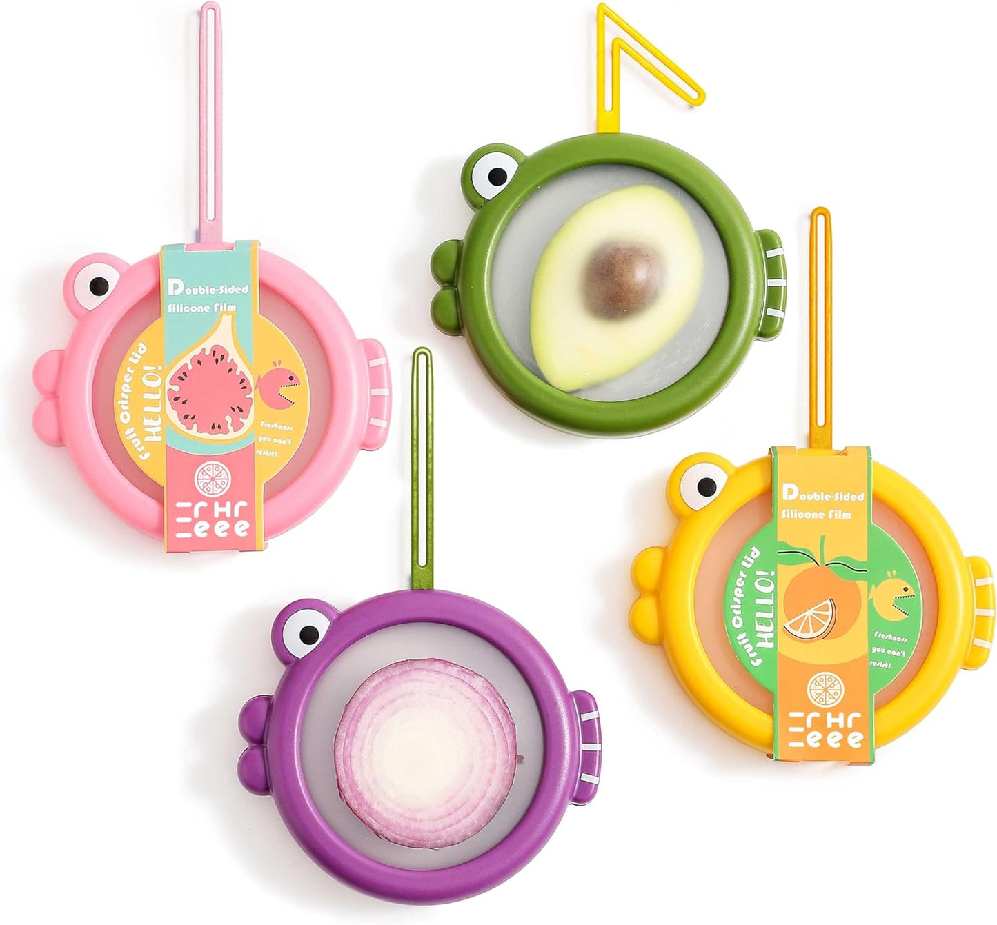 Food Storage Containers for Avocado & Onion – 4-Pack Reusable Fridge Keepers – Fish-Shaped Design for Tomato, Lemon, Garlic – Help Reduce Waste