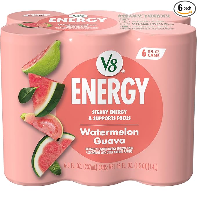 V8 Energy Watermelon Guava Energy Drink, 8 fl oz Can (6 Pack)