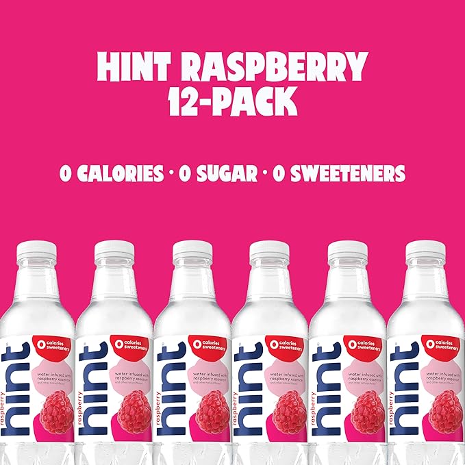 Hint Fruit-Infused Bottled Water, Raspberry - Sugar Free Flavored Water with Zero Calories, Naturally Flavored, and No Artificial Sweeteners - 16 Fl Oz (Pack of 12)