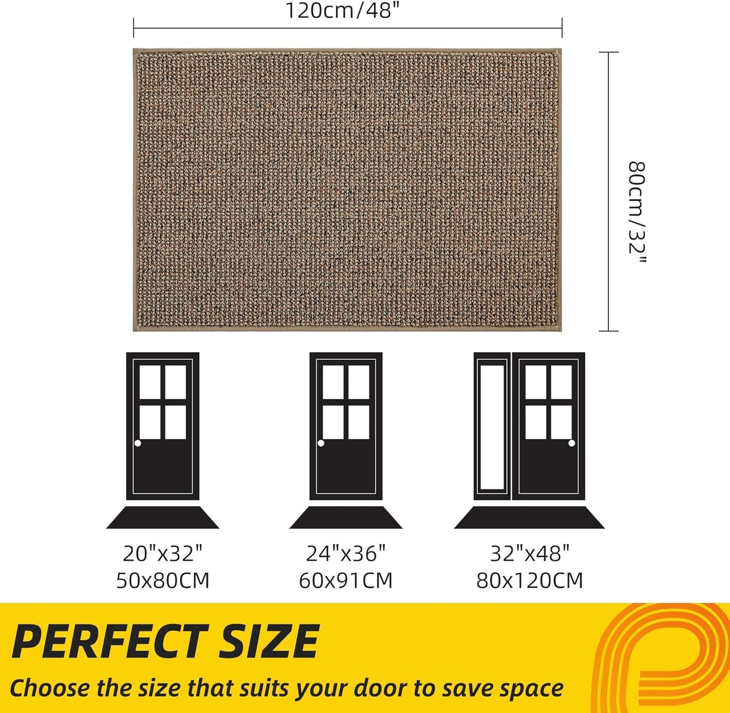 JSEI Dirt Trapper Door Mat 32"x48" Non-Slip Washable Entrance Mat, Dog Doormats, Absorbent & Fade-Resistant Floor Mats, Low Profile Welcome Mats for Entryway, Front Door, and Inside Entrance, Beige