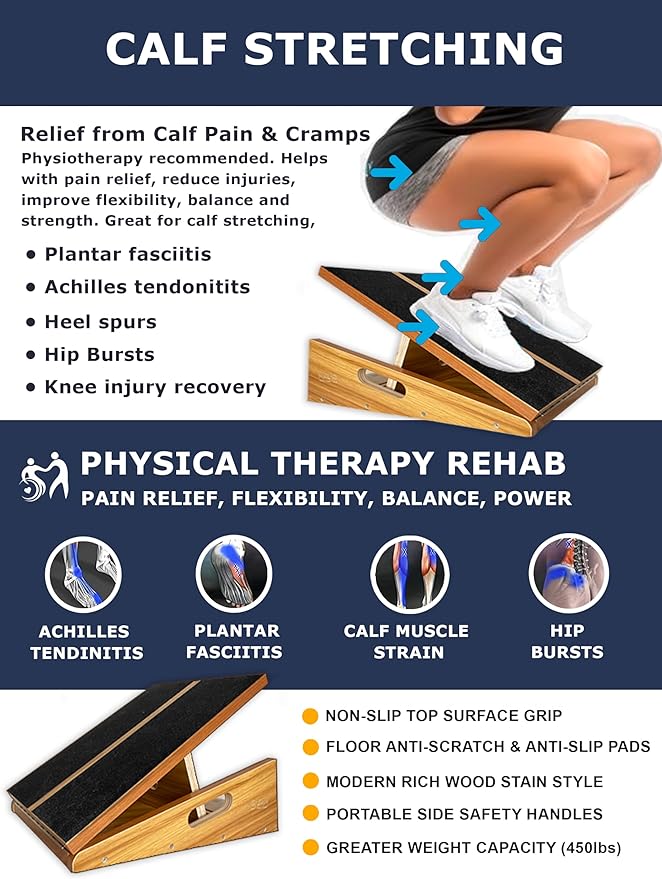 BAM's Adjustable Slant Board for Calf Stretching | Wide Slant Board for Squats & Calf Stretch | Professional Incline Board Calf Stretcher for Fitness & Physical Therapy (Plantar Fasciitis & Achilles)