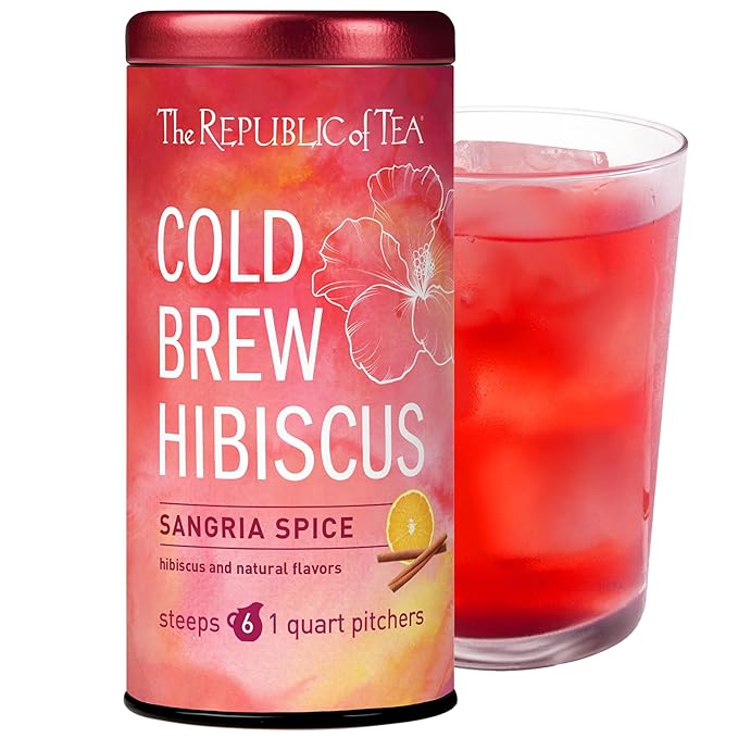 The Republic of Tea – Cold Brew Hibiscus Sangria Spice Iced Tea, Large Herbal Iced Tea Pouches, Steeps Six One-Quart Pitchers