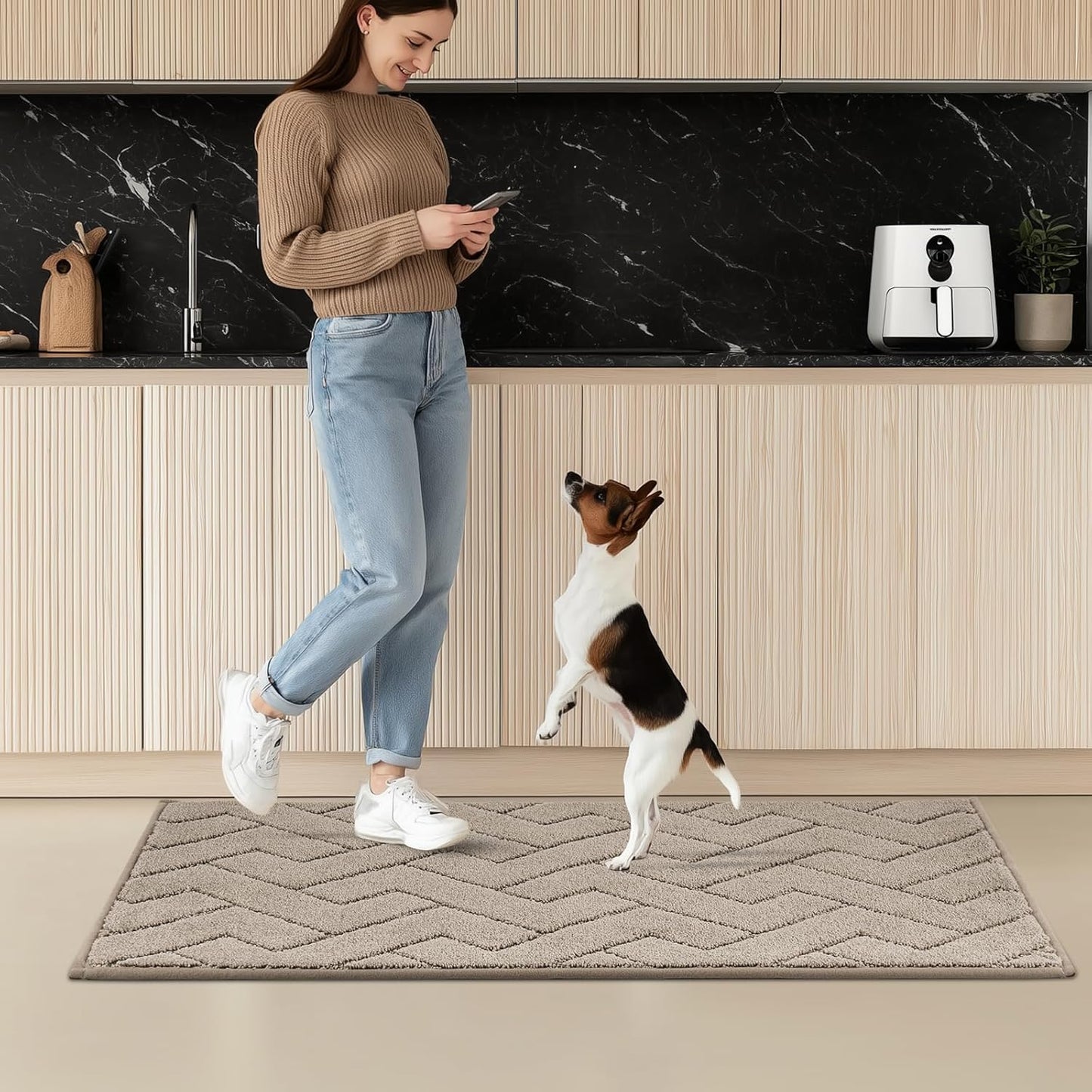 Machine Washable Kitchen Rugs 24" x 70", Non-Slip Kitchen Runner Rugs Mats for Floor, Absorbent Comfort Standing Mats for Kitchen, Sink, Laundry and Hallway, Rolled Packaging, Taupe