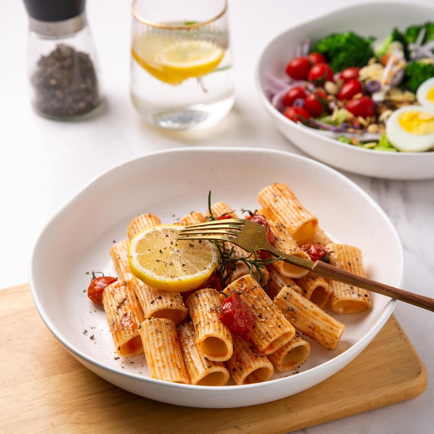 AmorArc 9.75'' Speckled Large Ceramic Pasta Bowls, 38oz Stoneware Bowls Set of 4, Oven, Microwave&Dishwasher Safe Bowls with Wavy Rim for Fruit Pasta Salad Meal, Matte Speckled White