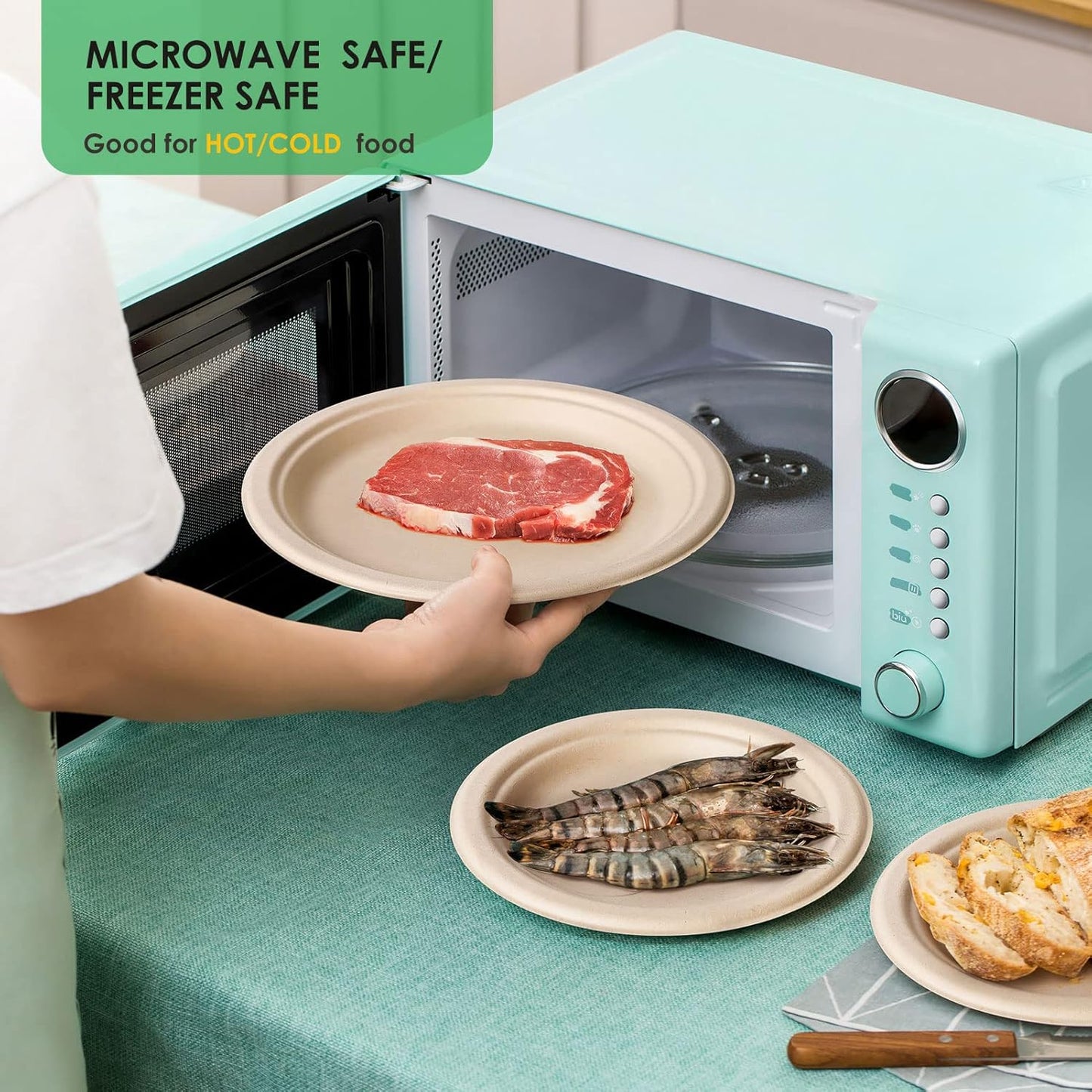 Gezond 150pcs Compostable Paper Plates 9 Inch Disposable Plates Unbleached Heavy Duty Eco-friendly Sugarcane Fiber Biodegradable Plate for Party Picnic