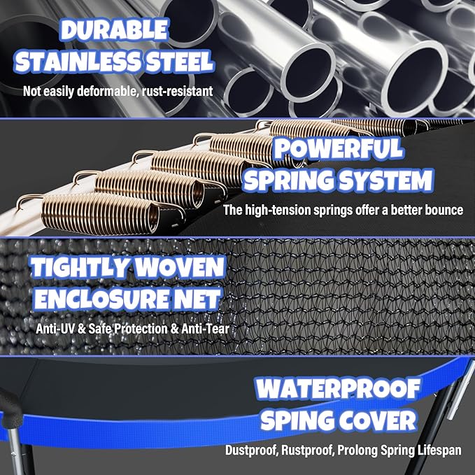 Trampoline 8FT 10FT 12FT 14FT 16FT, Outdoor Trampolines for Kids and Adults, Recreational Trampoline with Enclosure Net & Ladder, Round Trampoline ASTM Approved, 400/450LBS Weight Capacity