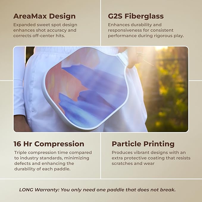 HELIOS Khione Pickleball Paddle - Dusk | 8oz G2S Fiberglass Surface with 13mm Reactive Honeycomb Core | Lightweight Design for Beginners | AreaMax for Expanded Sweet Spot | USAP Approved