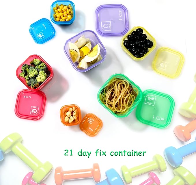 BHYTAKI Portion Control Containers, Double Set (14 Pieces) 21 Day for Weight Loss with Tally Chart and Food Plan