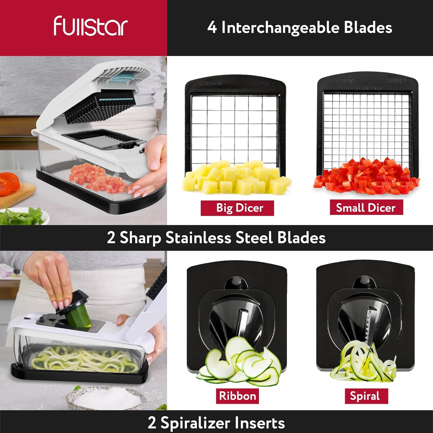 Fullstar Vegetable Chopper - Food Chopper with Container, Spiralizer, Egg Slicer & Juicer - Home Essentials & Kitchen Gadgets (XL - 9 in 1)