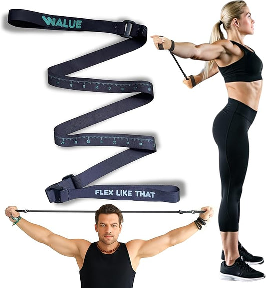 Stretching Strap – Non-Elastic Yoga Strap for Exercise. Stretch Strap for Mobility, Posture Correction & Rehab Stretching Equipment. Yoga Straps for Stretching with Progress Tracker.