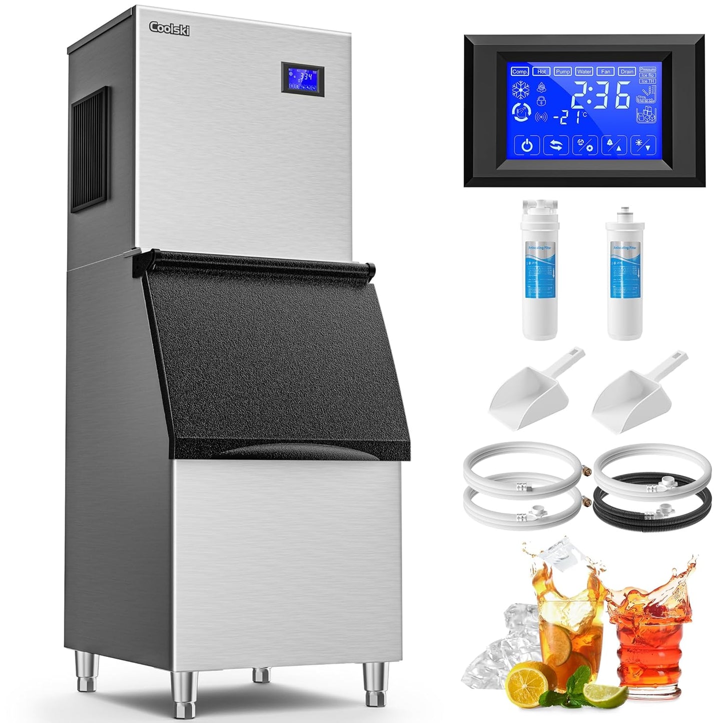 Commercial Ice Maker Machine 550LBS/Day, 22’’ Wide Industrial Ice Machine with Large Storage Bin, Ice Ready in 5-15 min, Ice Maker for Restaurant/Bars, Stainless Steel/ETL Approved