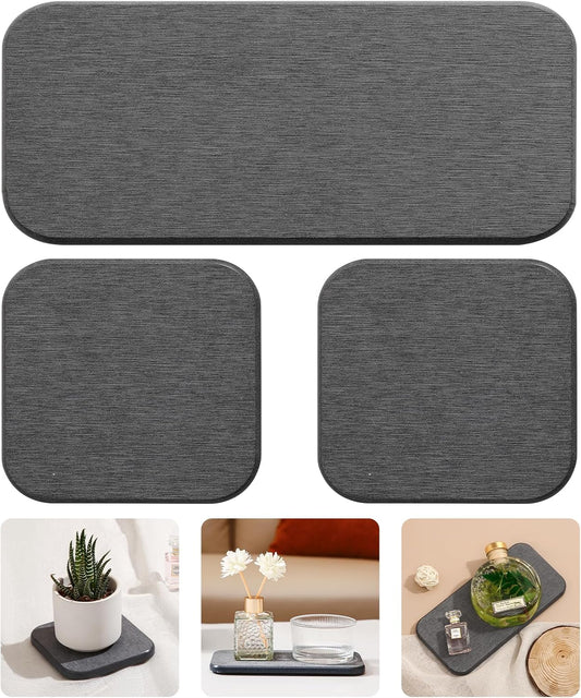 3PCS Water Absorbing Diatomaceous Earth Tray for Sink, Fast Drying Soap & Toothbrush Holders for Bathroom Counter, 1 Stone Tray, 2 Stone Coasters