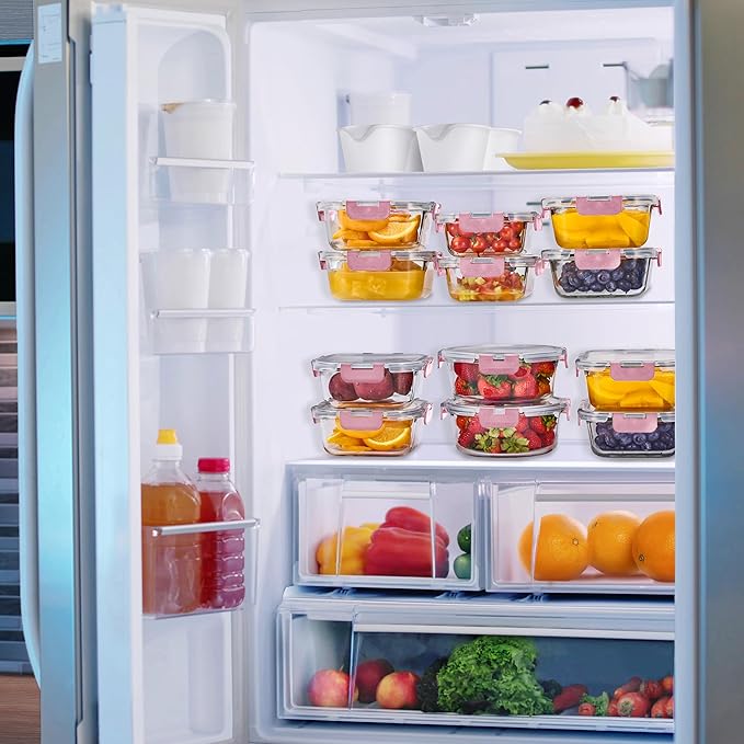 Sorbus 16pc Glass Meal Prep Containers Set – 8 Round 32oz Containers with Airtight Lids – Freezer, Dishwasher, Oven Safe – Reusable Food Storage Bowls, 4 Cup Capacity for Meal Prep and Storage, Pink