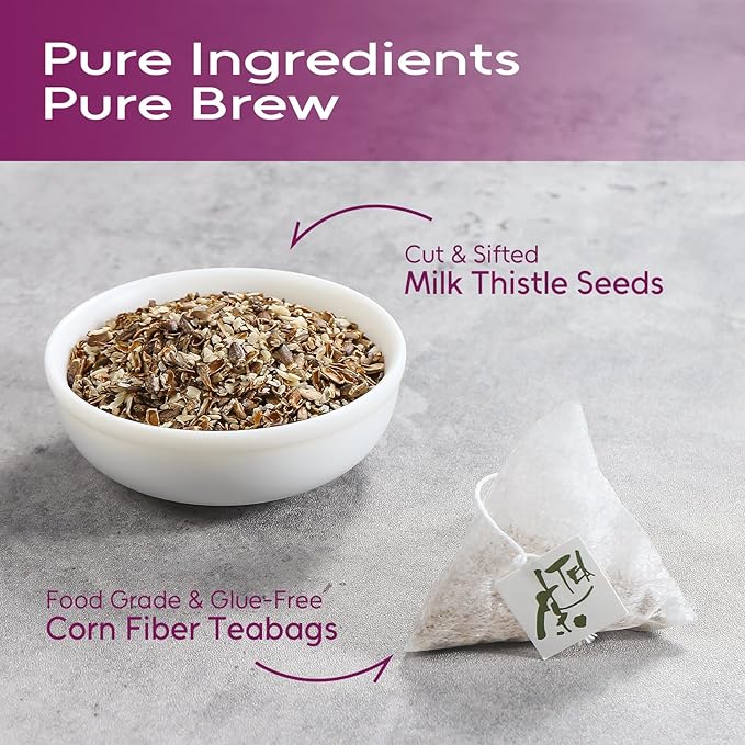 FullChea - Milk Thistle Tea Bags, 100 Count - Natural Liver Support & Detox - Premium Milk Thistle Seed - Caffeine-free Herbal Tea