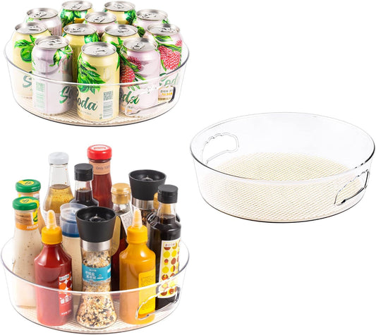 3 Pack Lazy Susan Organizer for Pantry Storage with Non-Skid Liner, 12" Clear Rotating Lazy Susan Turntable for Coner Cabinet, Kitchen Sink, Bathroom, Countertop, Lift-up Design for Easy Moving