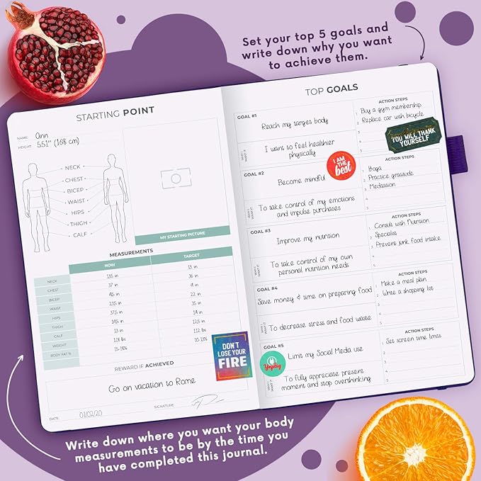 Clever Fox Wellness Planner - Weekly & Daily Health and Wellness Log, Food Journal & Meal Planner Diary for Calorie Counting, Notebook for Medical Condition Tracking, A5-Sized - Purple