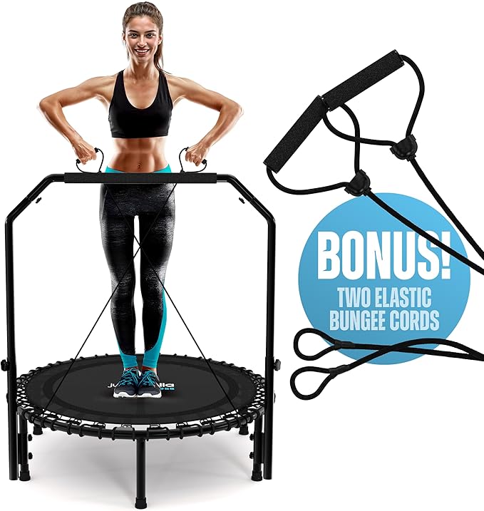 Jumpzylla Fitness Trampoline 40" or 48" | Foldable Mini Rebounder Trampoline for Adults with Bar | Durable, Quiet, Low-Impact Exercise Equipment for Indoor and Home Workouts (550 LBS Capacity)