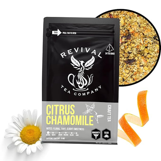 Revival Tea Company Citrus Chamomile Tea - Herbal Tea Blend of Chamomile Flowers and Orange Peel - Caffeine Free - Loose Leaf 3 Ounces