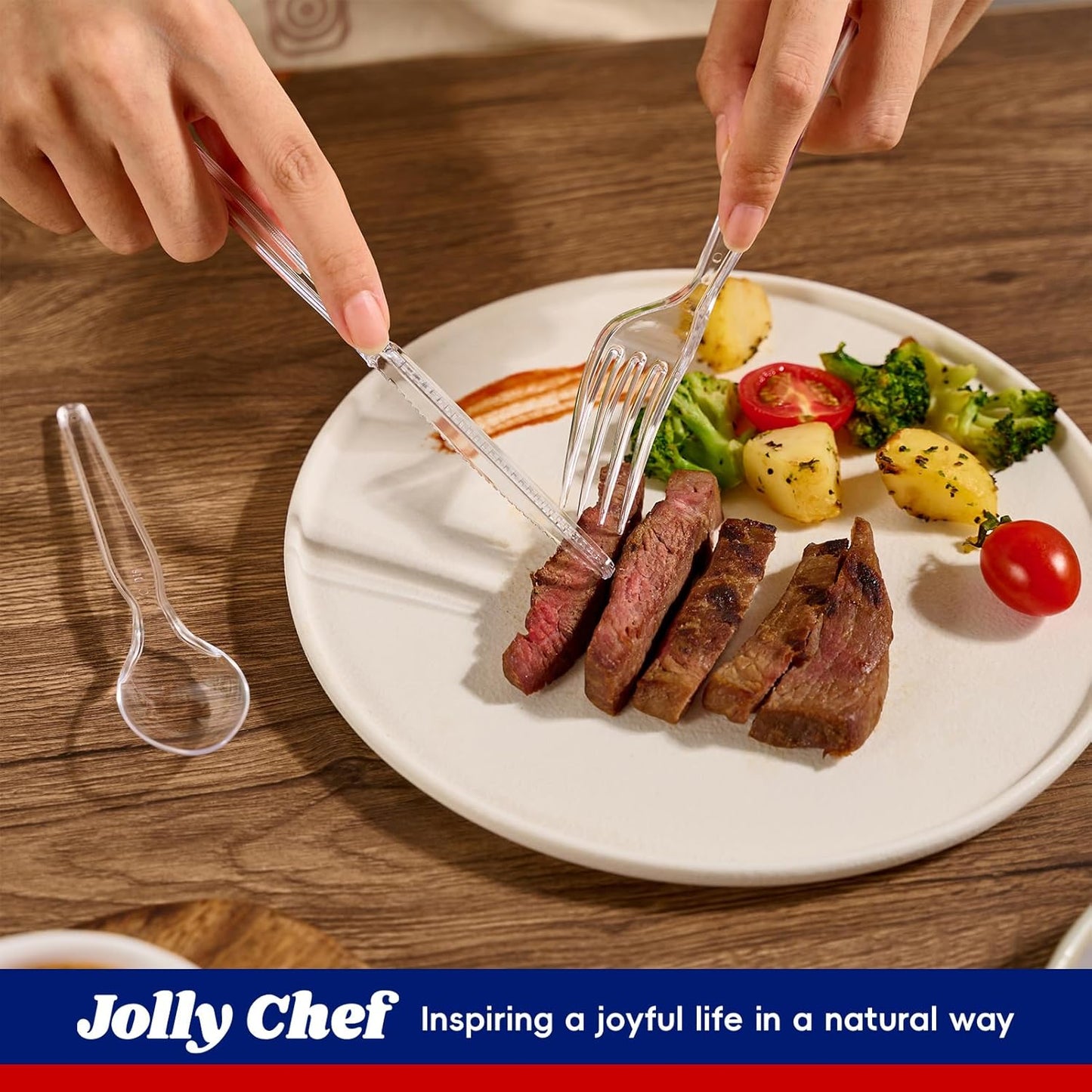 JOLLY CHEF 300 Count Clear Plastic Silverware, 150 Forks, 150 Spoons, 100 Knives, Heavy Duty BPA Free Disposable Plastic Cutlery Set, Plasticware Bulk, Premium Clear Utensils for Party Supplies