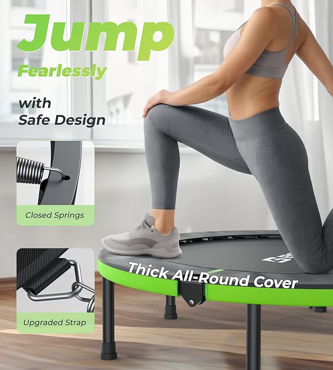 BCAN 40"/48" Foldable Mini Trampoline, Rebounder Trampoline for Adults, U/T Shape Adjustable Foam Handle, Exercise Rebounder for Adults Indoor/Garden Workout, Max Load 330lbs/440lbs