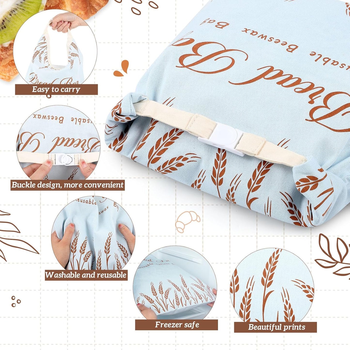 4 Pcs Beeswax Bread Bags for Sourdough Reusable Cotton Bread Storage Bags 13” x 17” Large Container Accessories for Homemade Loaf Keep Fresh Food Storage Gifts