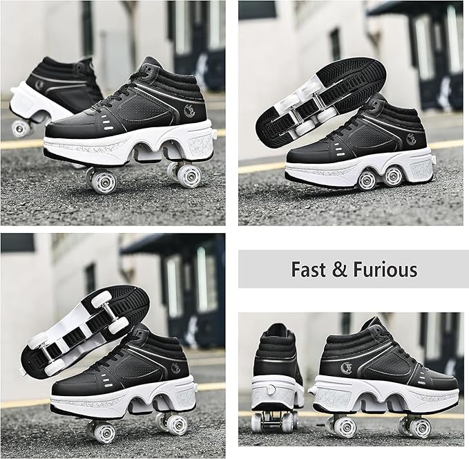 Double-Row Deform Wheel Automatic Walking Shoes Invisible Deformation Roller Skate 2 in 1 Removable Pulley Skates Skating Parkour