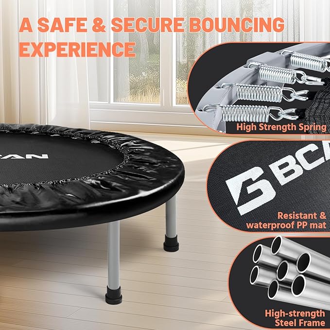 BCAN 38"/40''/48'' Foldable Mini Trampoline Fitness Trampoline with Safety Pad,Rebounder Exercise Trampoline for Adults Indoor/Garden Workout,Max Load 300lbs/440lbs