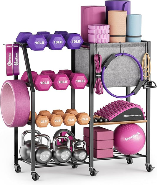 Dumbbell Rack for Kettlebell Dumber,Weight Rack Stand with Yoga Mat Holder,Home Gym Storage Rack for Gym Equipment Accessories,Workout Equipment Storage Organizer,Gym Essentials Yoga Gifts for Women