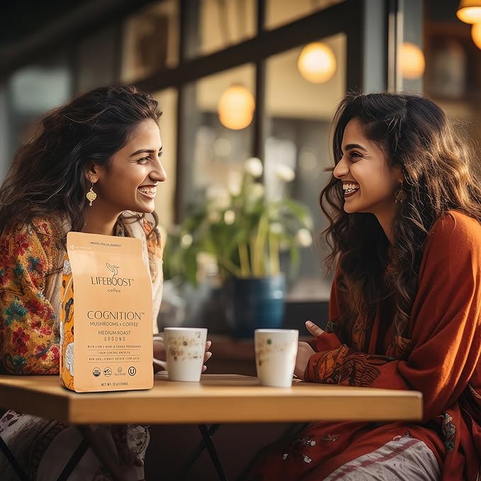 Lifeboost Cognition Adaptogenic Mushroom Coffee - Great Tasting Organic Lions Mane & Chaga Medium Roast Nootropic Coffee - Increase Energy, Boost Focus & Immune Support - 12 oz Bag - Ground