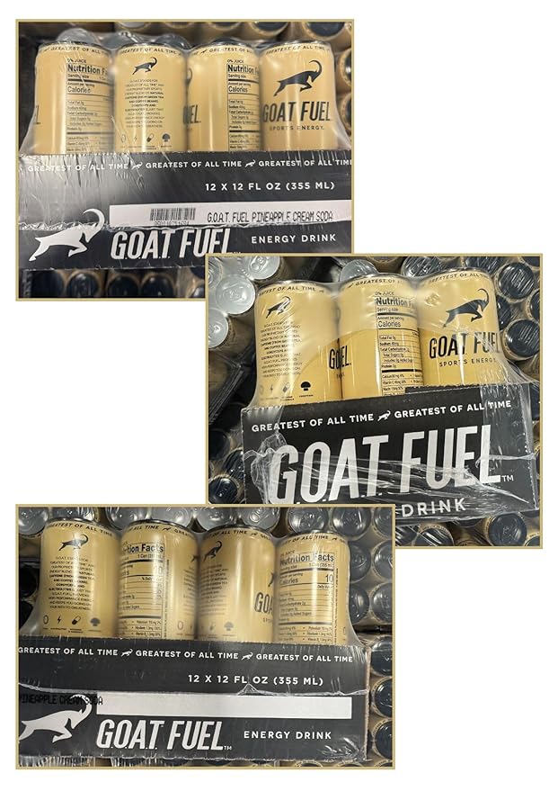 G.O.A.T. Fuel Energy Drink, Co-Founded by Jerry Rice, Natural Caffeine, Electrolytes, BCAAs, Cordyceps Mushrooms & Antioxidants, Light Carbonation Pre Workout, 12 Pack, 12 FL Oz, Pineapple Cream Soda