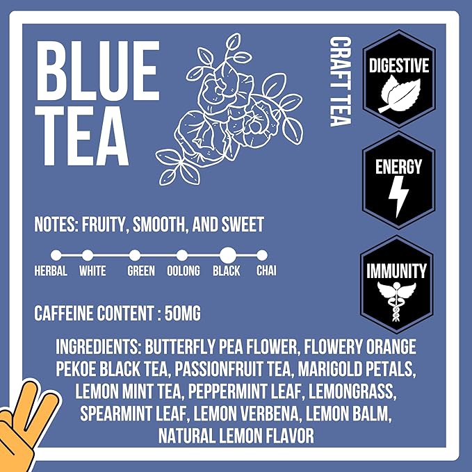 Revival Tea Company Blue Tea - Butterfly Pea Flower and Black Tea Blended with Other Herbal Tea Flavors - Loose Leaf 6 Ounces`