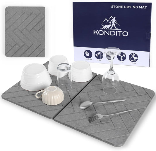 Large Folding Stone Dish Drying Mat for Kitchen Counter – Super Absorbent Diatomite Pad for Dishes, Cups & Bottles – Quick Dry, Space-Saving, Multi-Use Kitchen, Bath & Pet Mat – 23”×15.3”