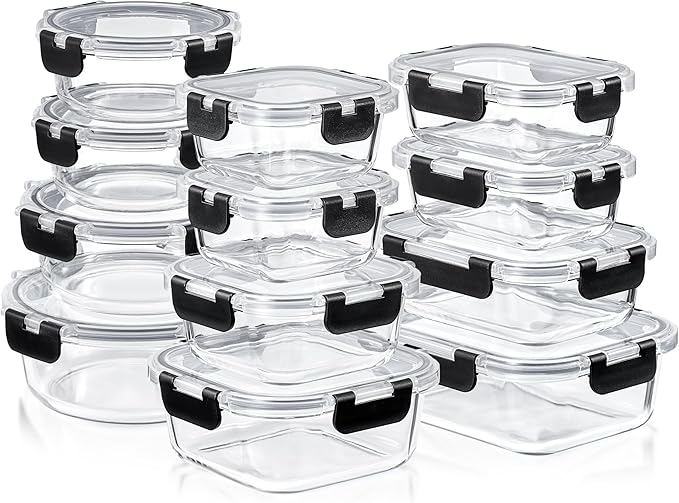 Sorbus Glass Meal Prep Containers, Dishwasher and Oven Safe Reusable Meal Prep Containers, Freezer Safe Glass Food Storage Containers with Airtight Lids