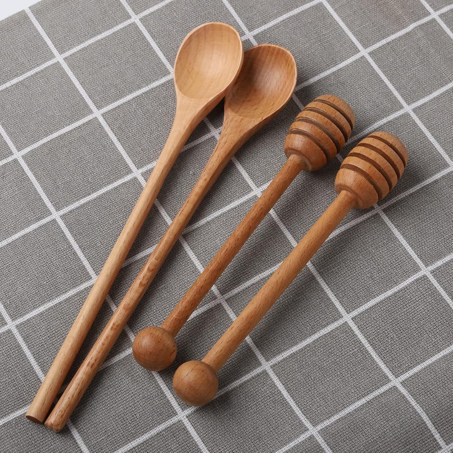 2pcs 6inch Honey Dipper Stick,2pcs 7.87inch Long Handle Coffee Stirring Spoons,Beech Wooden Honey Jar Spoons Stirrer,Dessert Iced Tea Cocktail Mixing Spoons for Home Kitchen,Wedding Party Favors