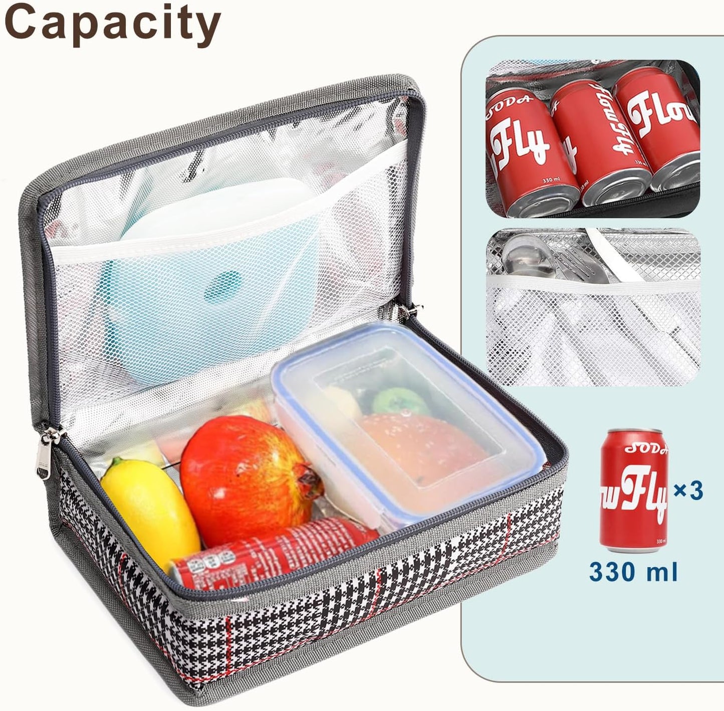 FlowFly Small Insulated Lunch box Portable Soft Bag Mini Cooler Thermal Meal Tote Kit with Handle for Work & School (W&B)