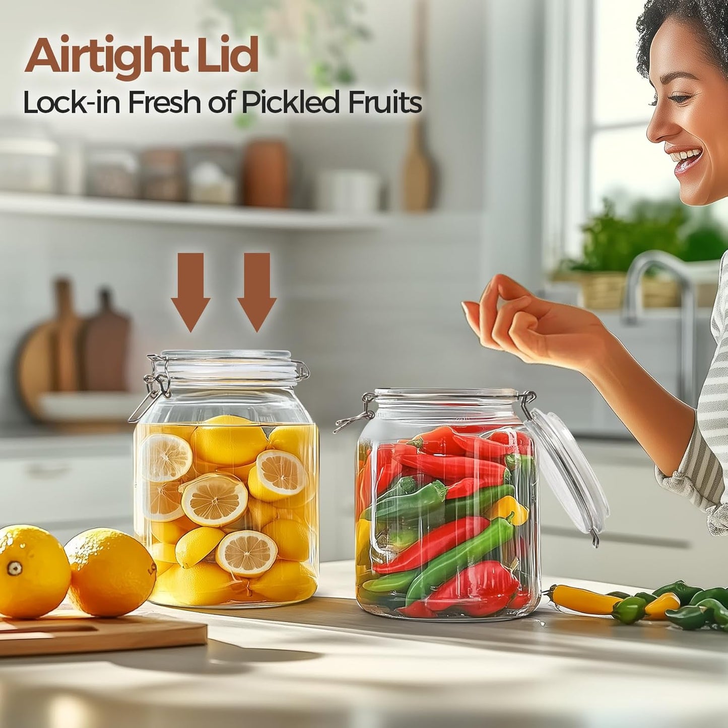 ComSaf Glass Jars with Airtight Lid 86 oz, Wide Mouth Gallon Mason Jars, Large Glass Storage Containers with Lids, Flour Sugar Storage Containers, Big Glass Canister for Rice, Oats, Pickle, Set of 2