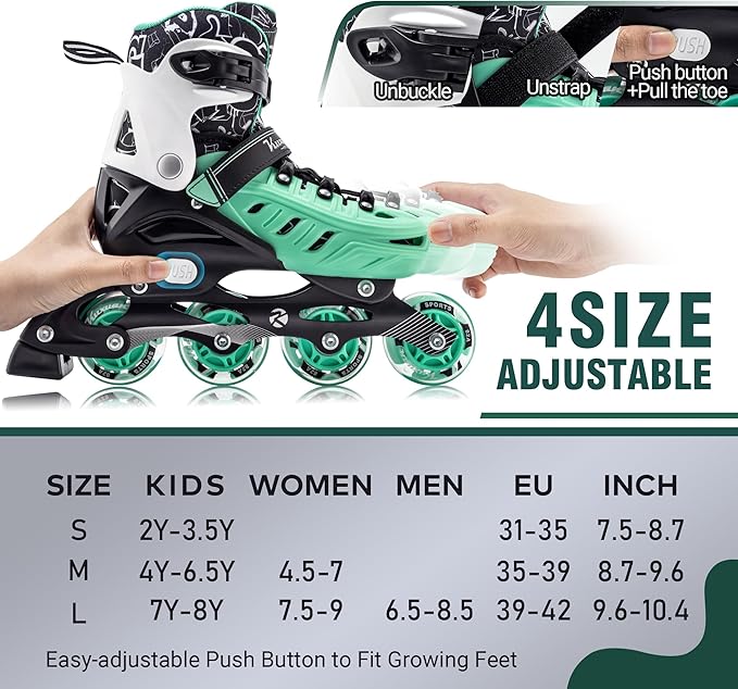 Inline Skates for Kids and Adult, Adjustable Fun Illuminating Skates for Girls, Boys, Women and Men Outdoor and Indoor, Beginner