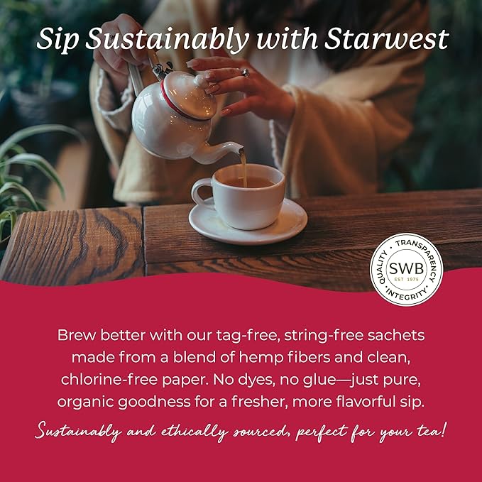 Starwest Botanicals Organic Hibiscus Tea - Caffeine Free Herbal Tea, Tea with Antioxidant Properties, String Free Sachets, USDA Organic Hibiscus Flower, Non GMO - Bulk Pack, 100 Tea Bags