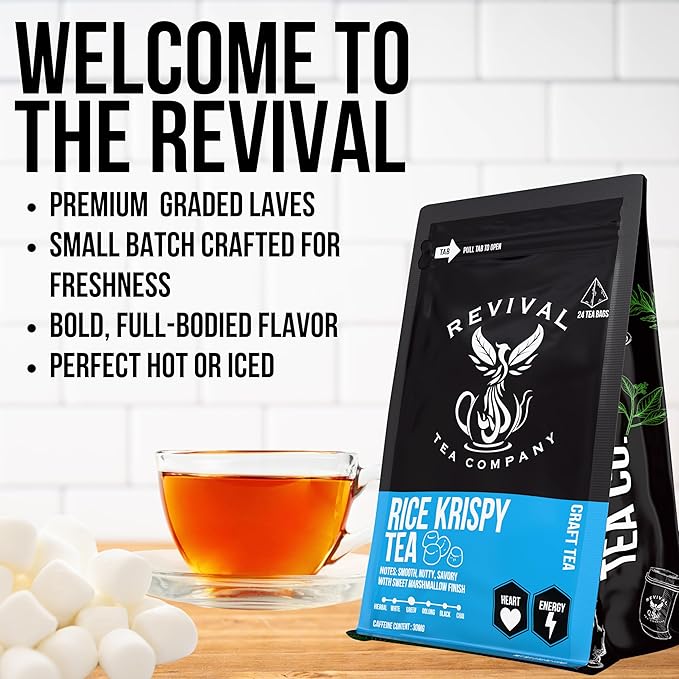 Revival Tea Company Rice Krispy Tea - Green Tea Blend with Toasted Rice and Marshmallow Flavor - 24 Tea Bags