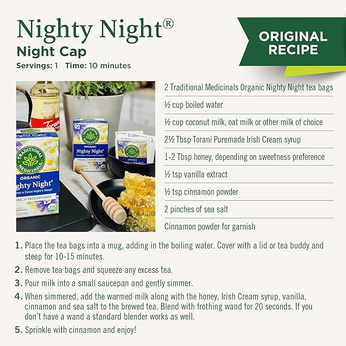 Traditional Medicinals Organic Nighty Night Extra Tea With Valerian Root for Relaxation, 16 Tea Bags (Pack of 1)