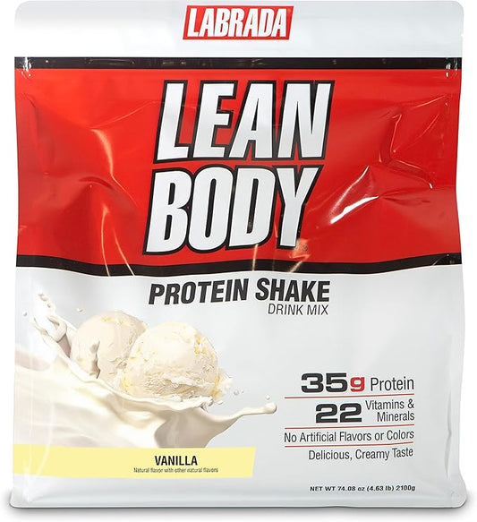 Lean Body All-in-One Vanilla Protein Shake. 35g Protein, Whey Blend, 7g Healthy Fats & Fiber, 22 Vitamins and Minerals, No Artificial Colors, Gluten Free, (4.6lb) Packaging May Vary