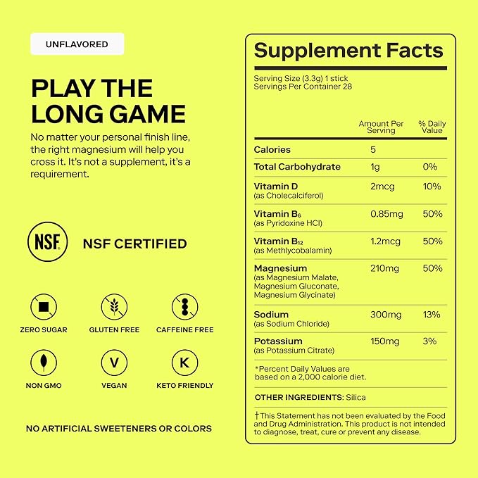 Magna Electrolyte Powder Drink Mix for Hydration, Energy & Focus Support with Magnesium L Threonate, Malate & Glycinate, Sodium, Potassium, Vitamin D, B6 & B12, Unflavored, 28 Servings