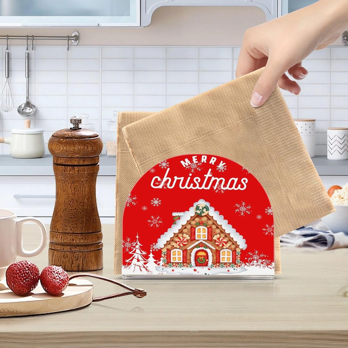 Christmas Cake House Napkin Holder for Table Paper Napkins Holder Acrylic Tissue Dispenser Kitchen Dining Room Bathroom Party Car Decor