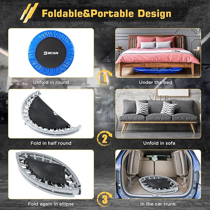 BCAN 38"/40''/48'' Foldable Mini Trampoline Fitness Trampoline with Safety Pad,Rebounder Exercise Trampoline for Adults Indoor/Garden Workout,Max Load 300lbs/440lbs